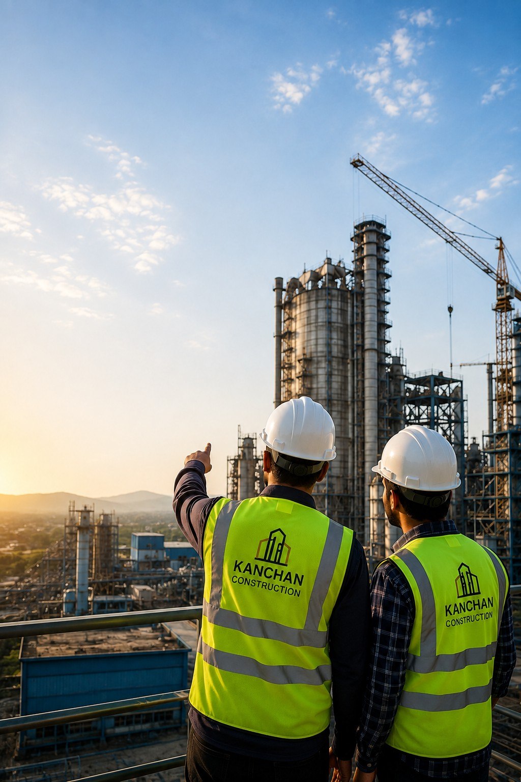 Kanchan Construction engineers reviewing an industrial plant site